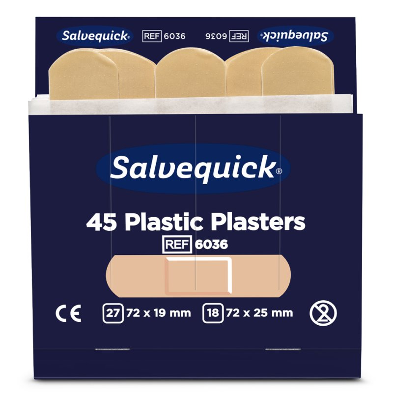 CEDERROTH Salvequick navulverpakking pleisters, waterafstotend, kunststof, 6×45 stuks